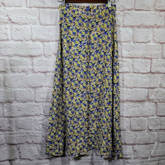 Zara Blue & Yellow Mini Daisy Button Front Slit Maxi Skirt - Picture 7 of 12